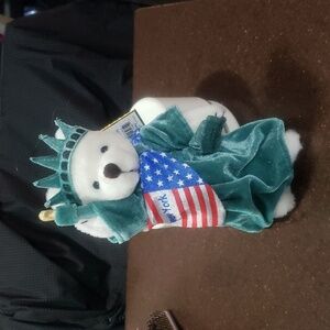 Vintage 8" New York Teddy Statue of Liberty Bear 1997.   J. FAN